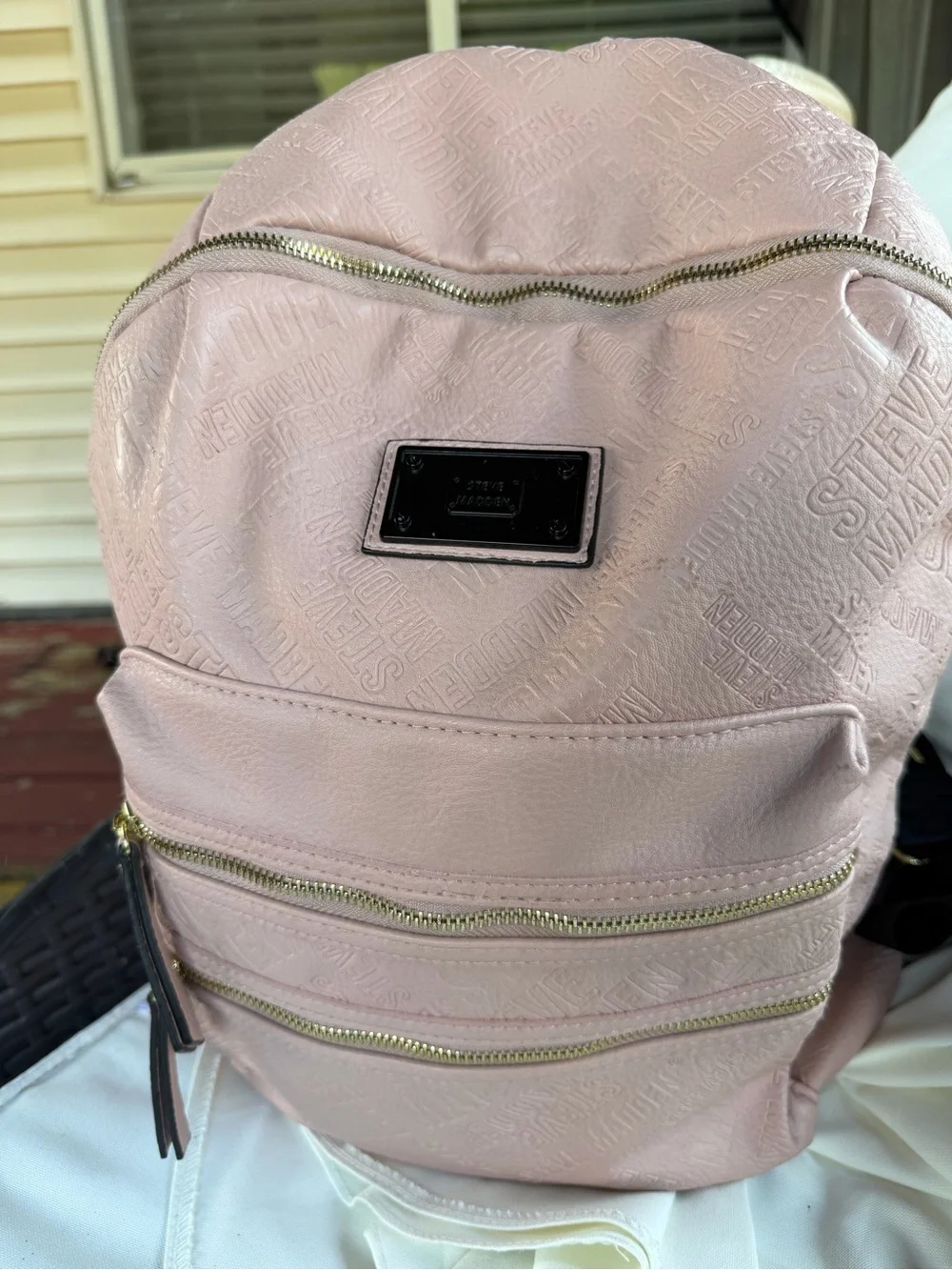 Steve Madden Light Pink Textured Backpack with Gold Zippers